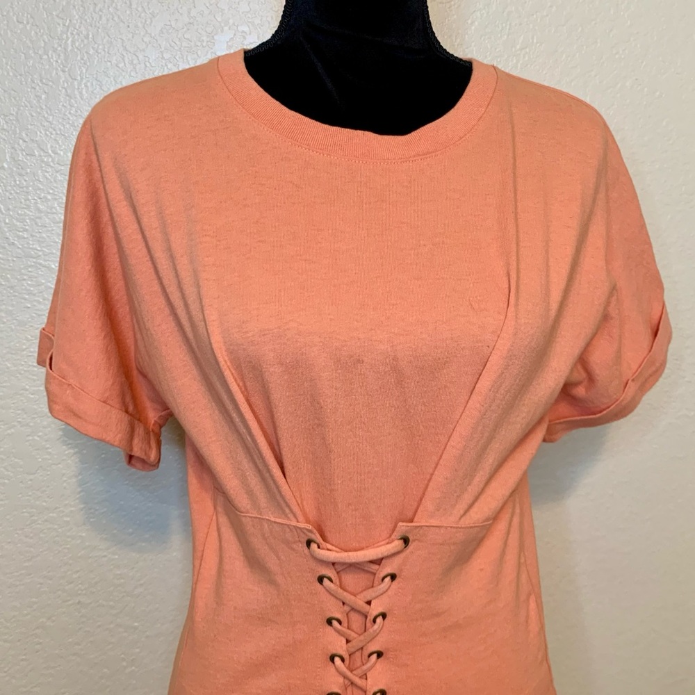 BP Nordstrom Corset Lace Up Tee Shirt Dress Orange Size Small - Picture 4 of 13